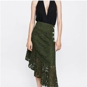Zara Asymmetrical Olive Lace Skirt size S NWOT